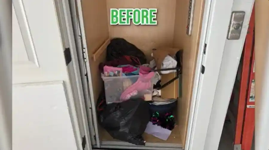 Cluttered closet before cleanout in Hemet, CA